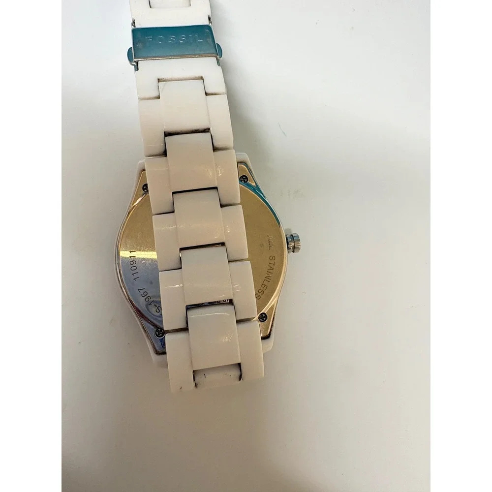 Fossil Stella White Resin Multifunction Watch Crystal Bezel 38mm Need Battery